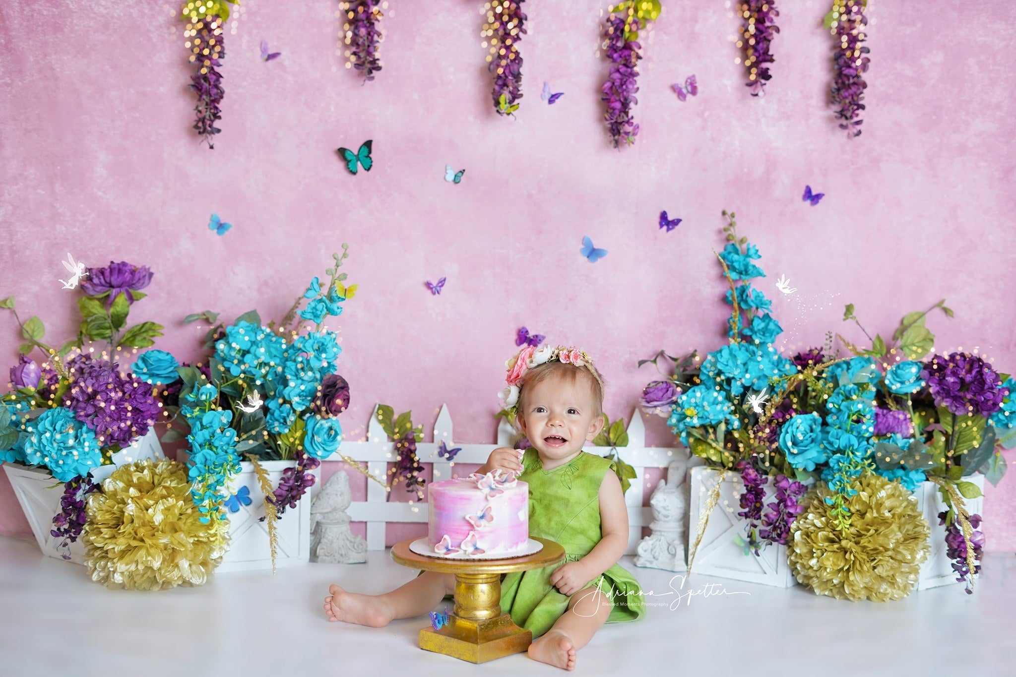 Toiles de fond pour gâteaux d'anniversaire Toile de fond printemps jardin papillons MRR10-34