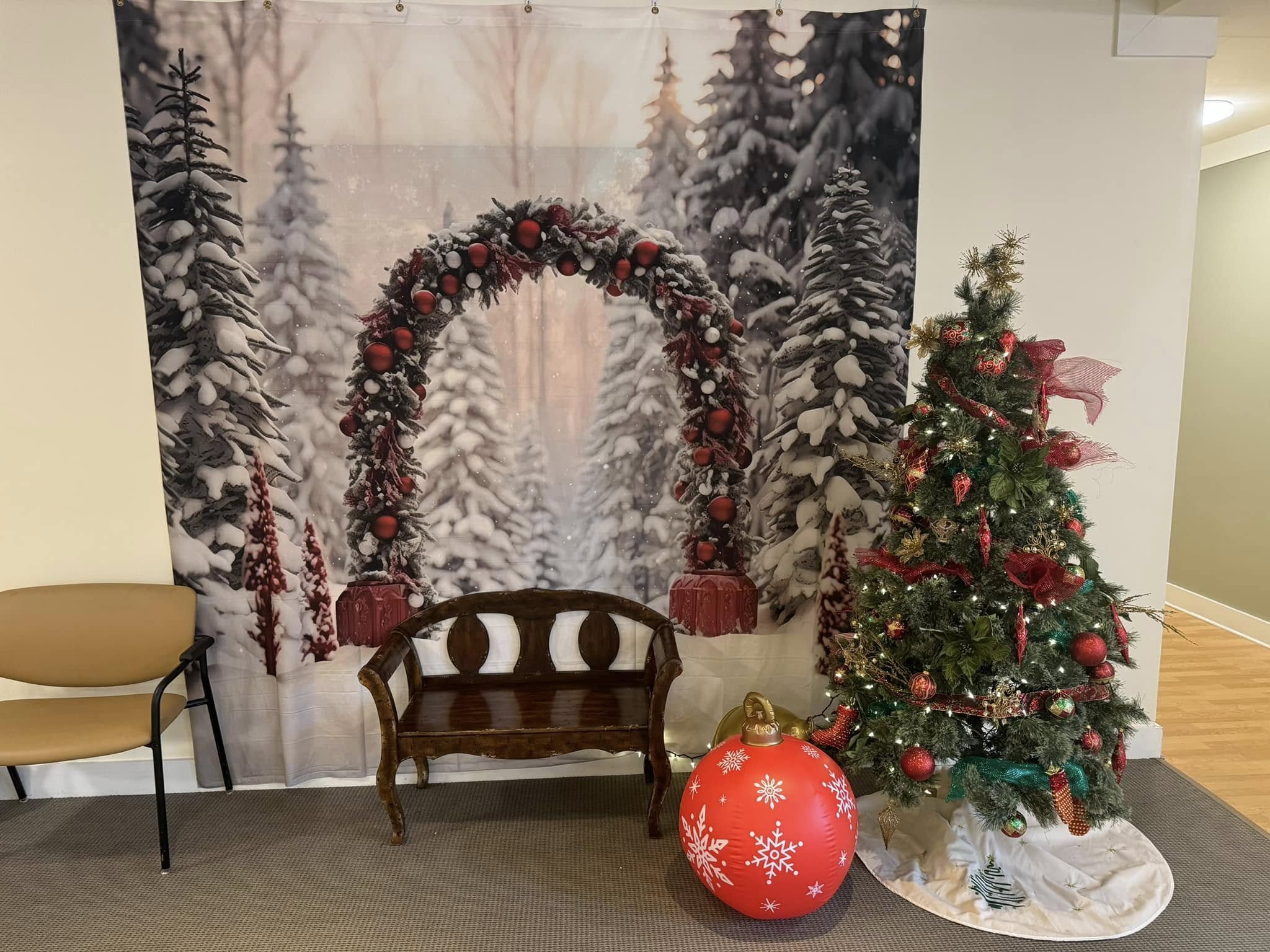 Toile de Fond Sentier Magique avec Arche Enneigée de Noël BRP8-127