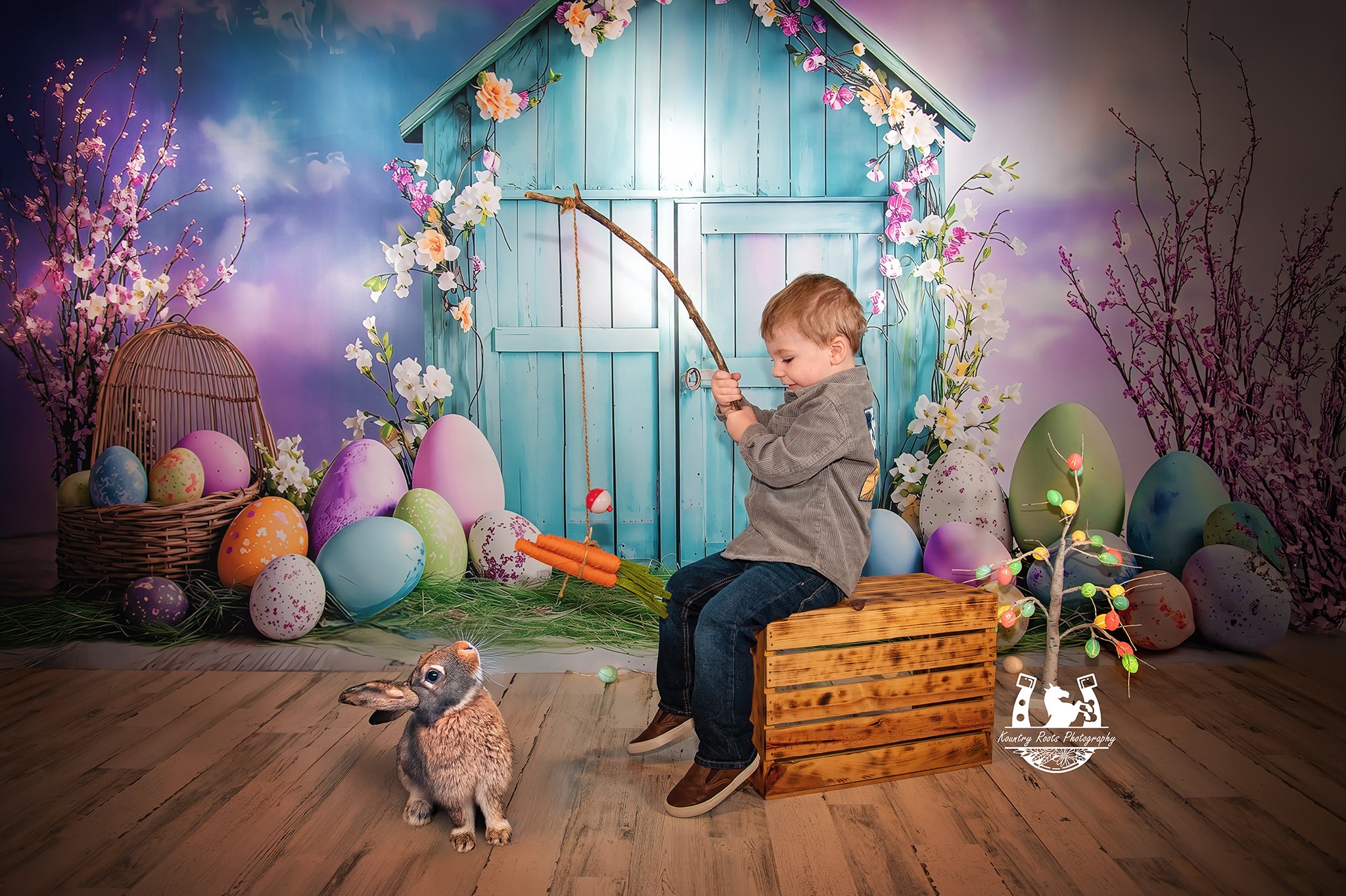 Fond Studio Photo Pâques Œuf Vibrant Cabane Œuf Bleue BRP1-289