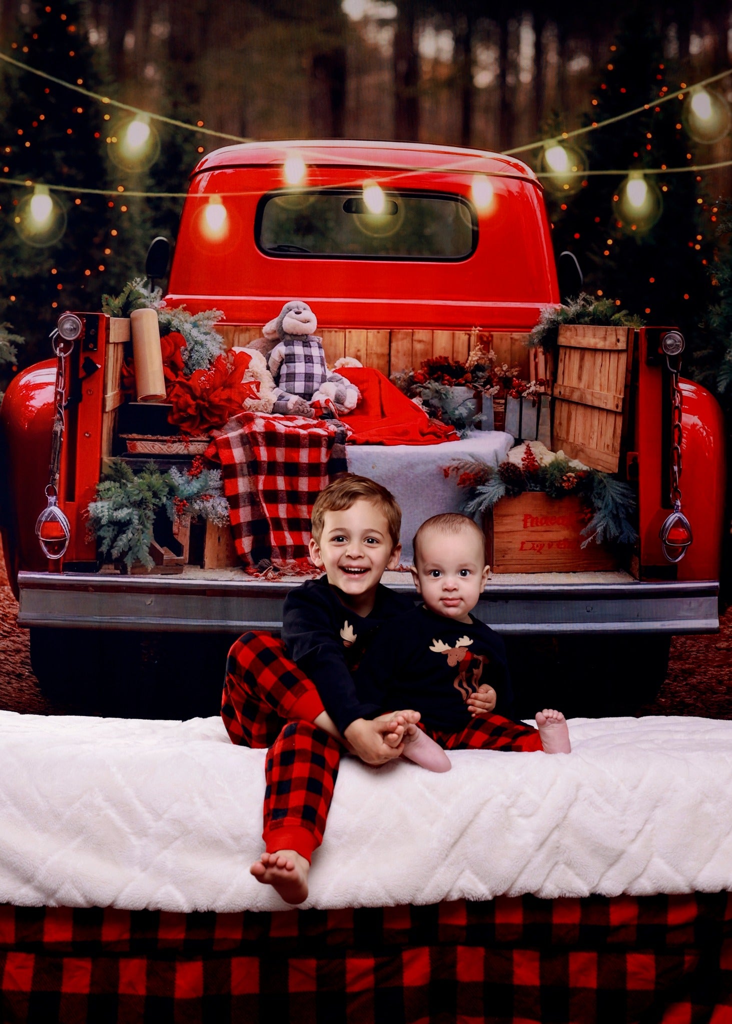 Camion Rouge Ferme Arbre de Noël du Père Noël Toile de fond M11-60