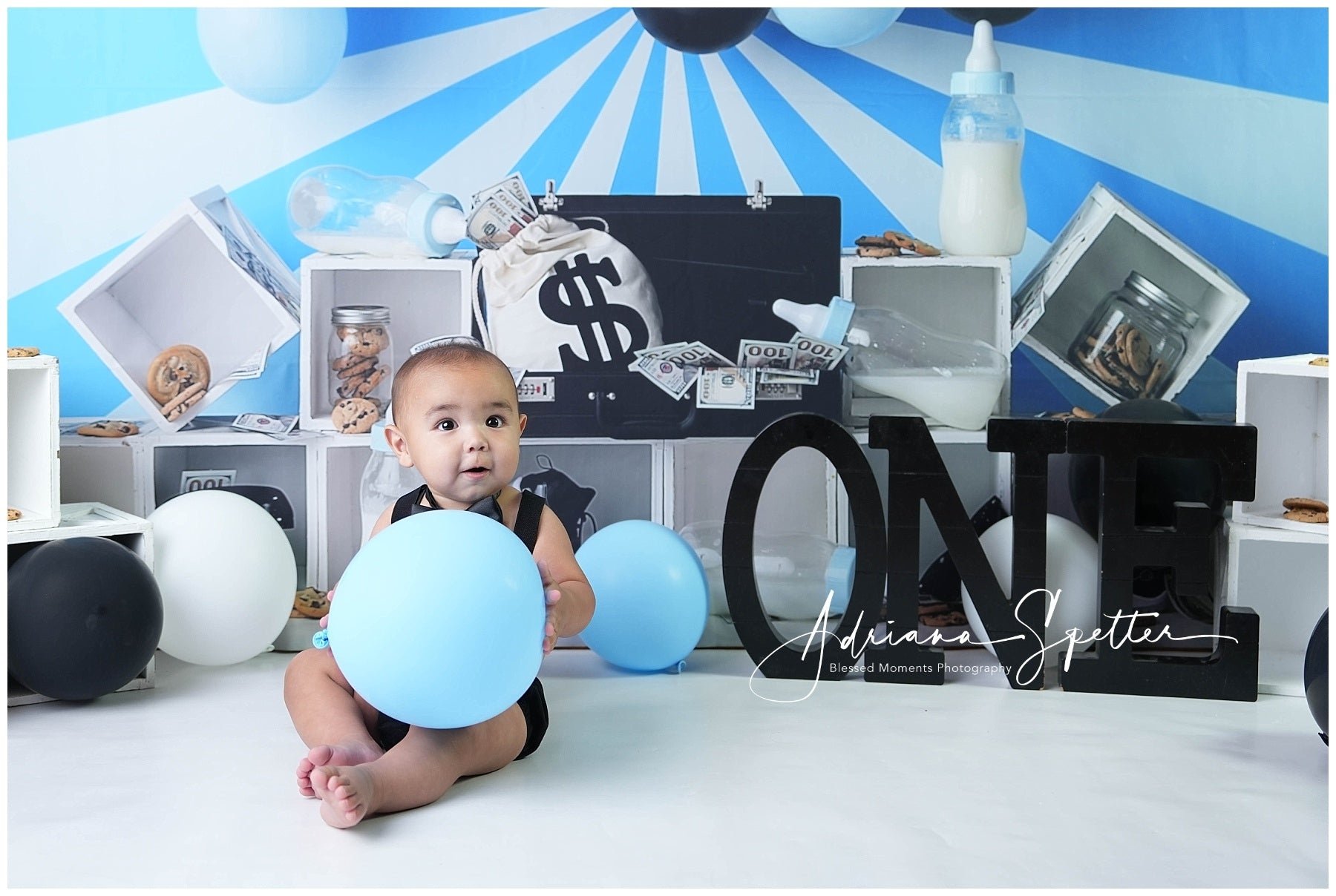 Fond pour cake smash Thème argent bébé Fond d'anniversaire MRR10-47