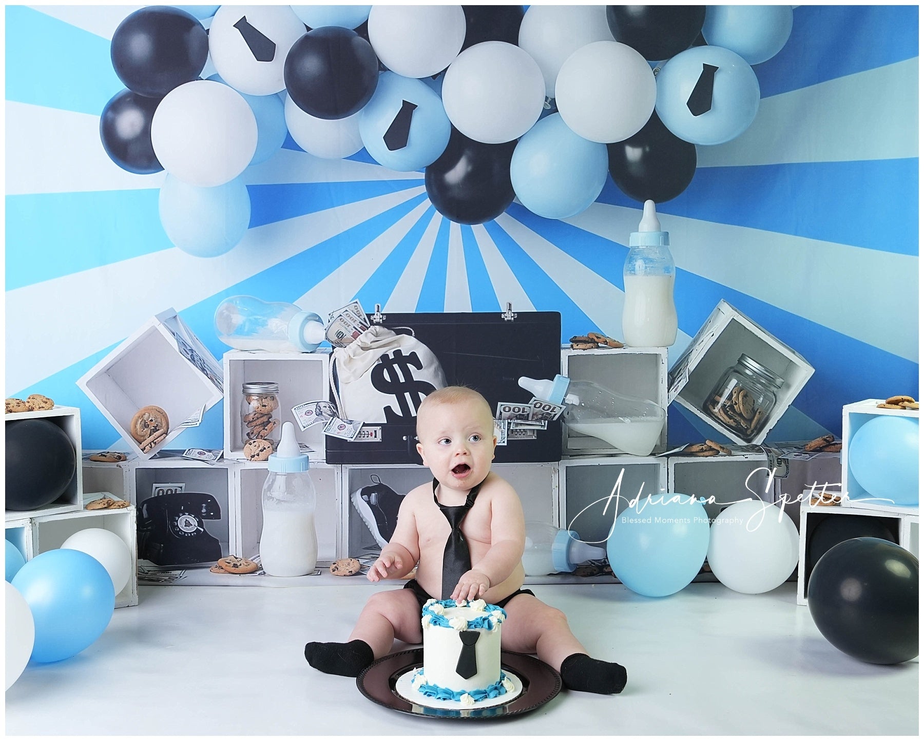 Fond pour cake smash Thème argent bébé Fond d'anniversaire MRR10-47