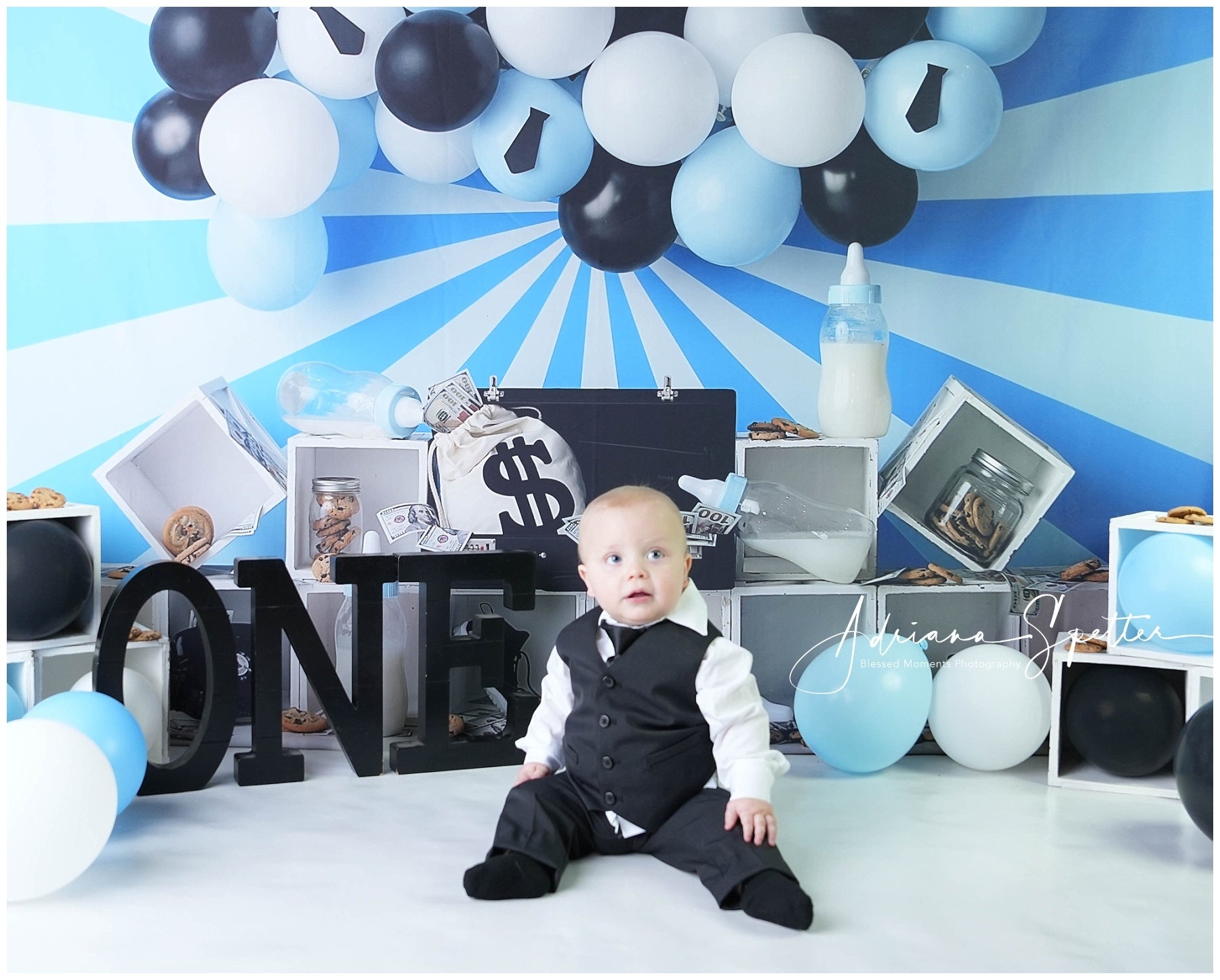 Fond pour cake smash Thème argent bébé Fond d'anniversaire MRR10-47