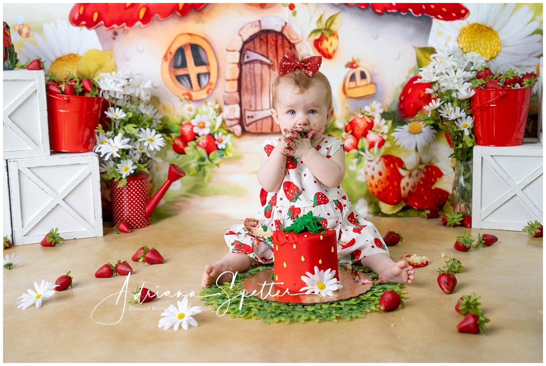 Fonds enfants Maison fraise Fleurs Fond nouveau-né MRR10-28