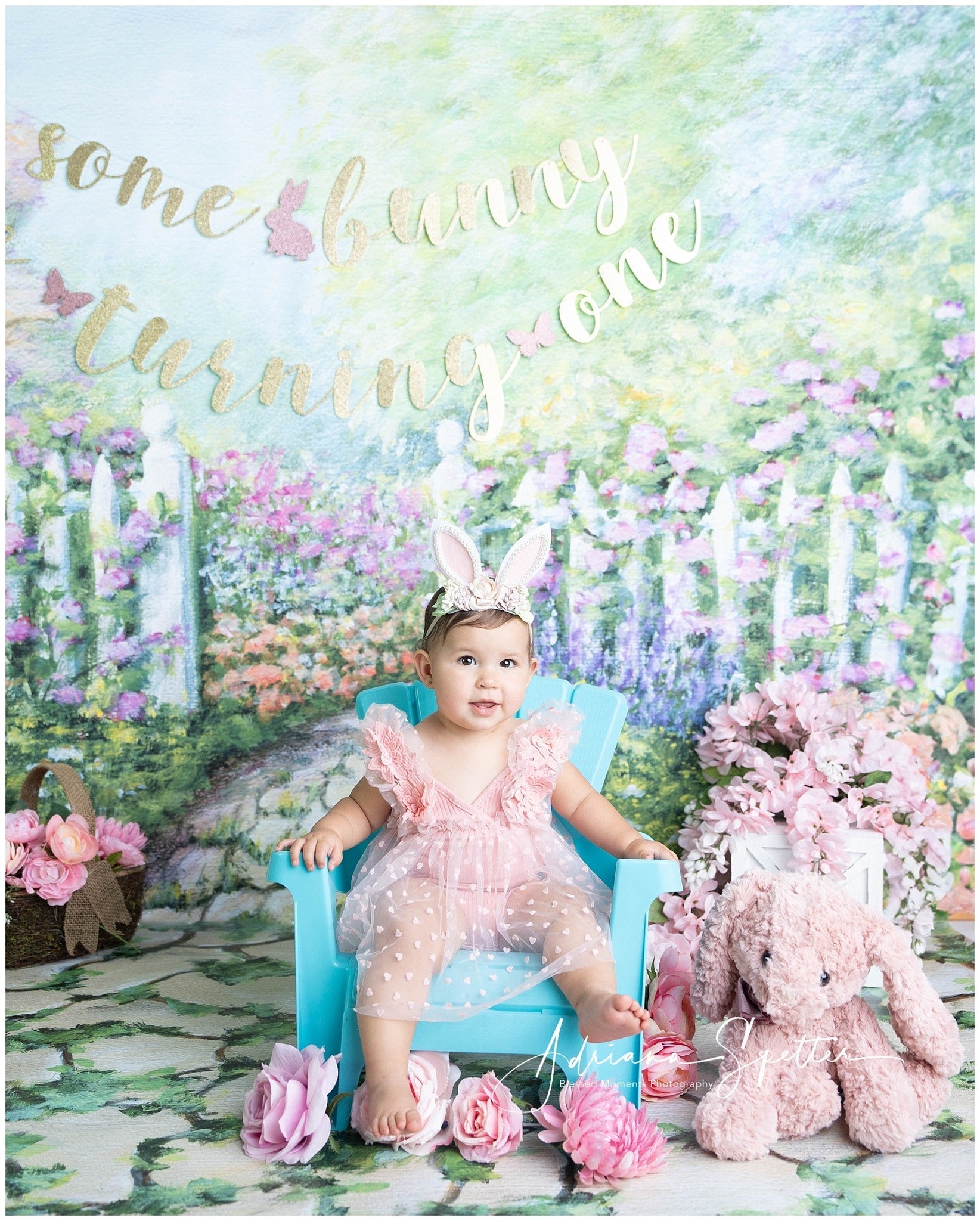 Fond pour nouveau-né Jardin fleuri Clôture blanche Fond photo pour enfants MRR10-20