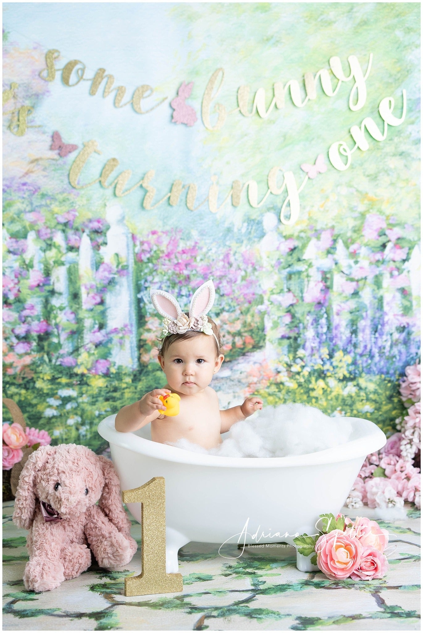 Fond pour nouveau-né Jardin fleuri Clôture blanche Fond photo pour enfants MRR10-20