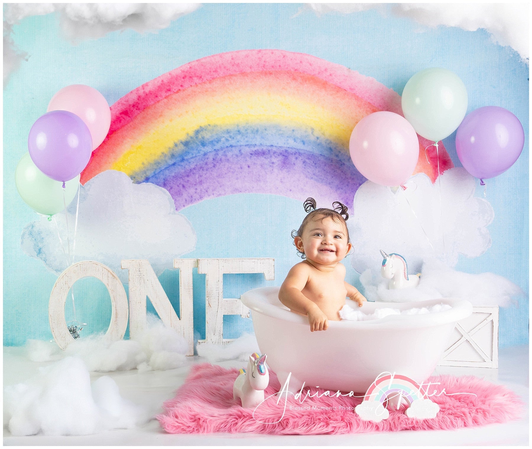 Fond pour cake smash « Ciel arc-en-ciel coloré » Fonds d'anniversaire MRR10-18