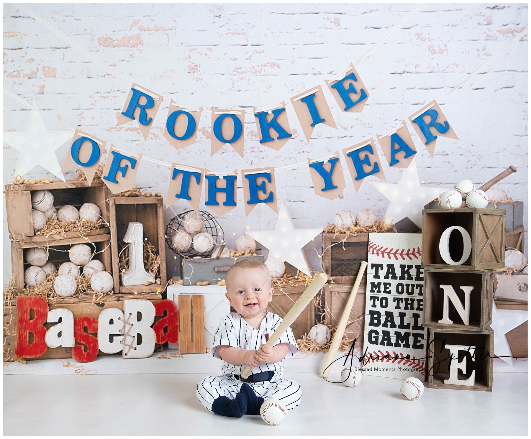 Toile de fond 1er Anniversaire Baseball Rookie Smash Cake Célébration MRR9-117