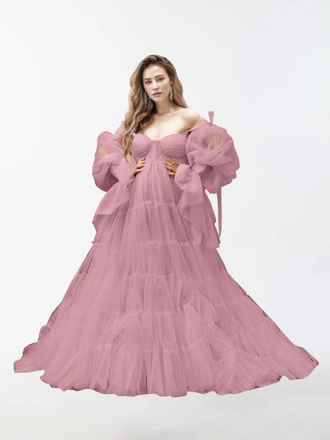 Robe de maternité en tulle à manches longues pour la photographie RB2