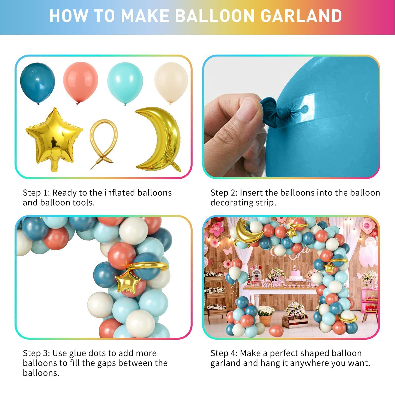 Chaîne de Ballons Étoile Vintage Bleu Poudré pour Anniversaire BA11