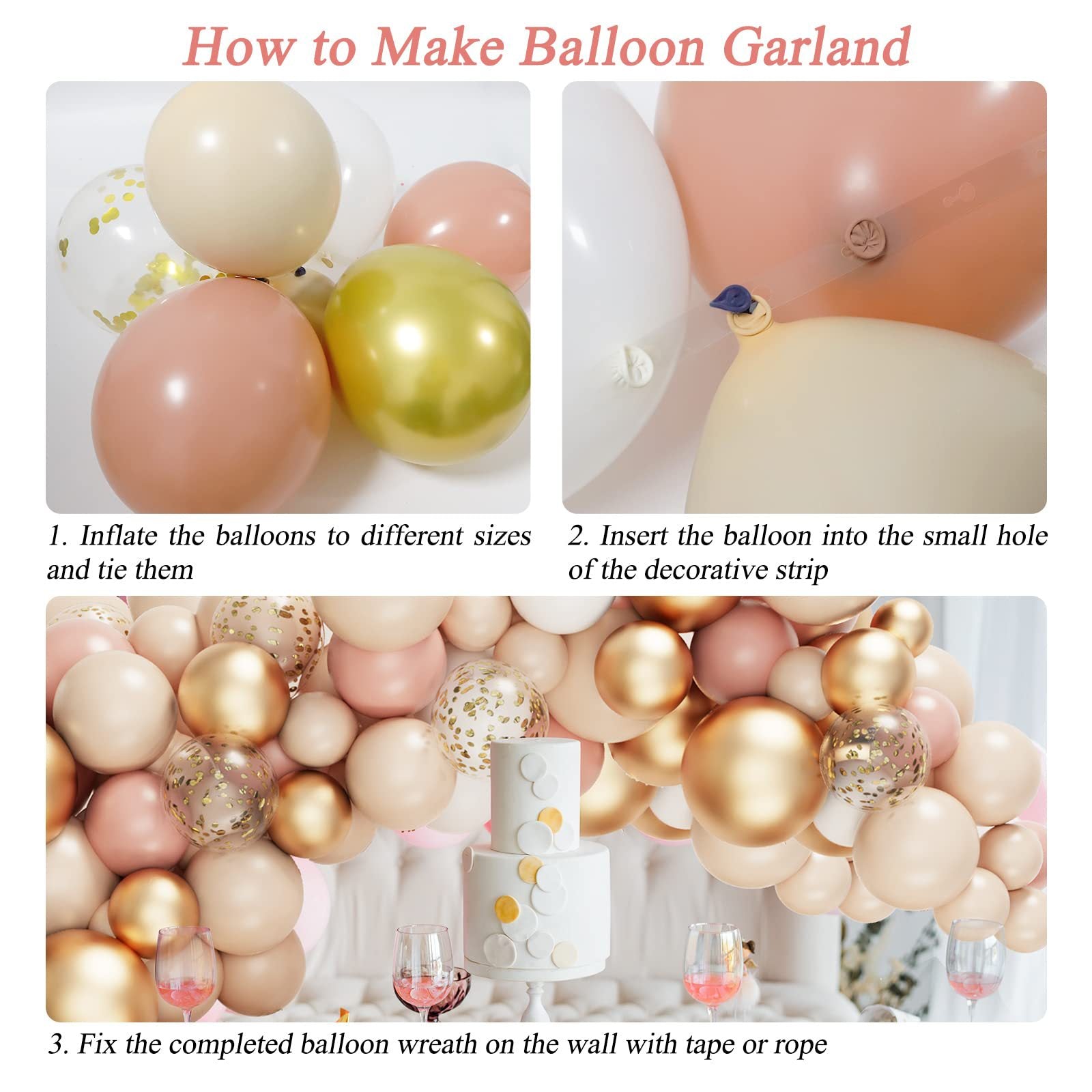 Chaîne de Ballons Or Vintage pour Mariage ou Anniversaire BA8