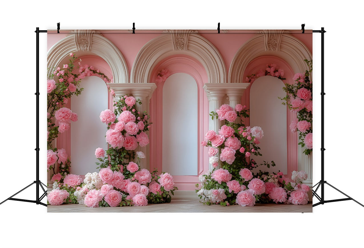 Toile de Fond Photo Saint Valentin Arche Fleurie Rose BRP1-152