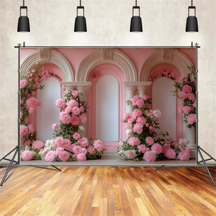 Toile de Fond Photo Saint Valentin Arche Fleurie Rose BRP1-152