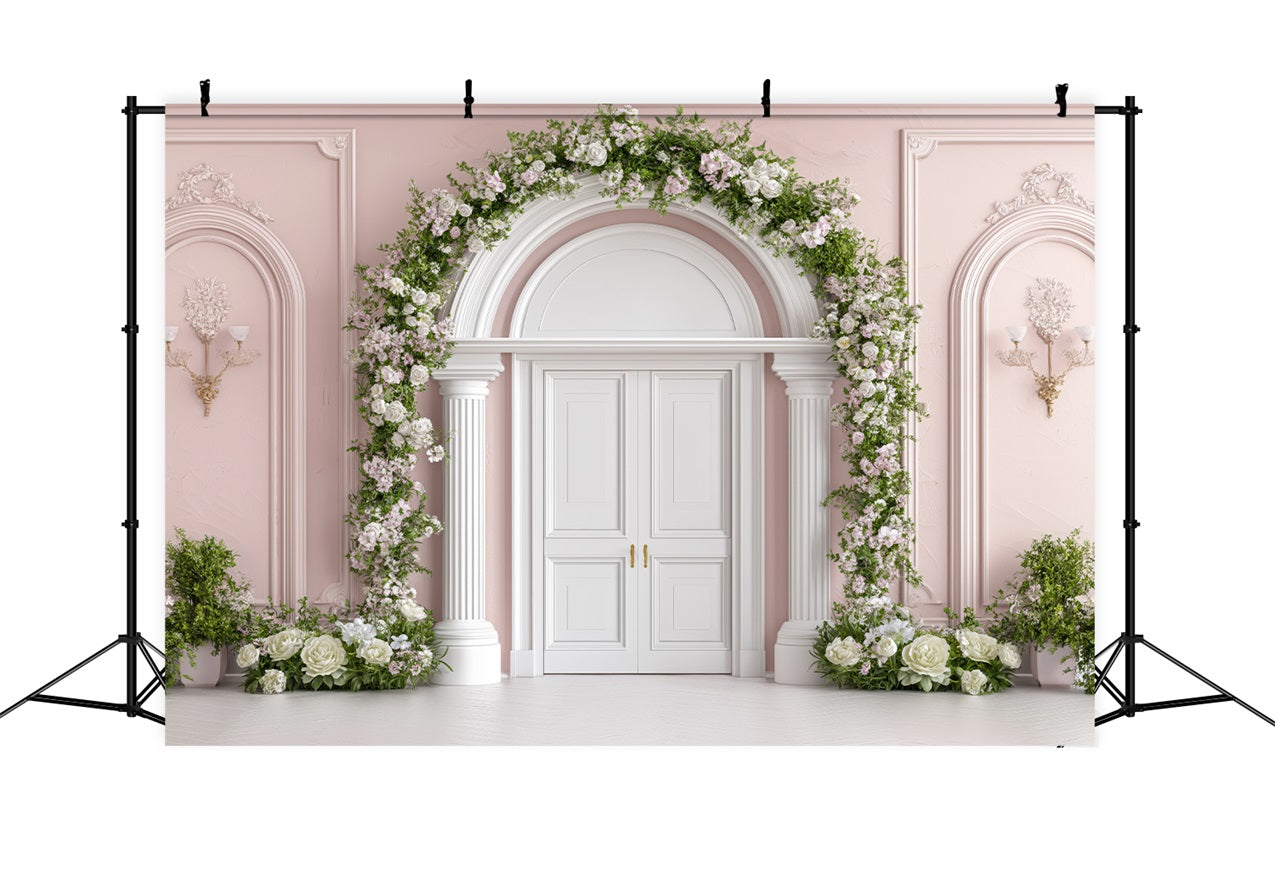 Toile de Fond St-Valentin Porte Française Entourée de Fleurs BRP1-153