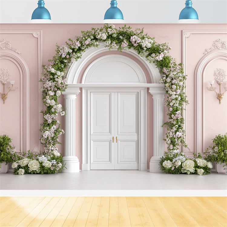 Toile de Fond St-Valentin Porte Française Entourée de Fleurs BRP1-153