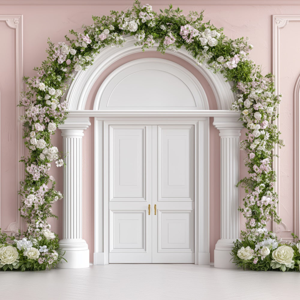 Toile de Fond St-Valentin Porte Française Entourée de Fleurs BRP1-153