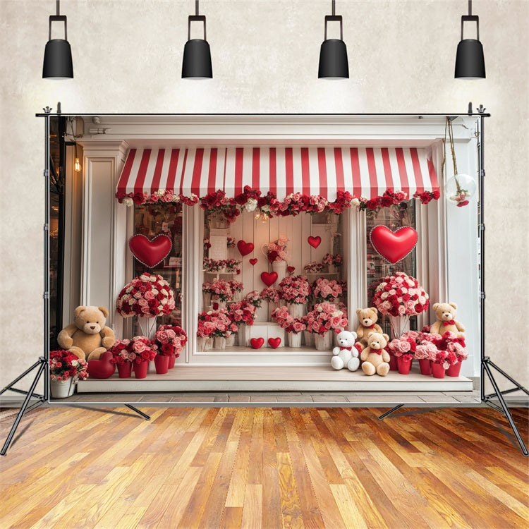 Toile de Fond St-Valentin Fenêtre Cœurs Floraux Ours BRP1-164