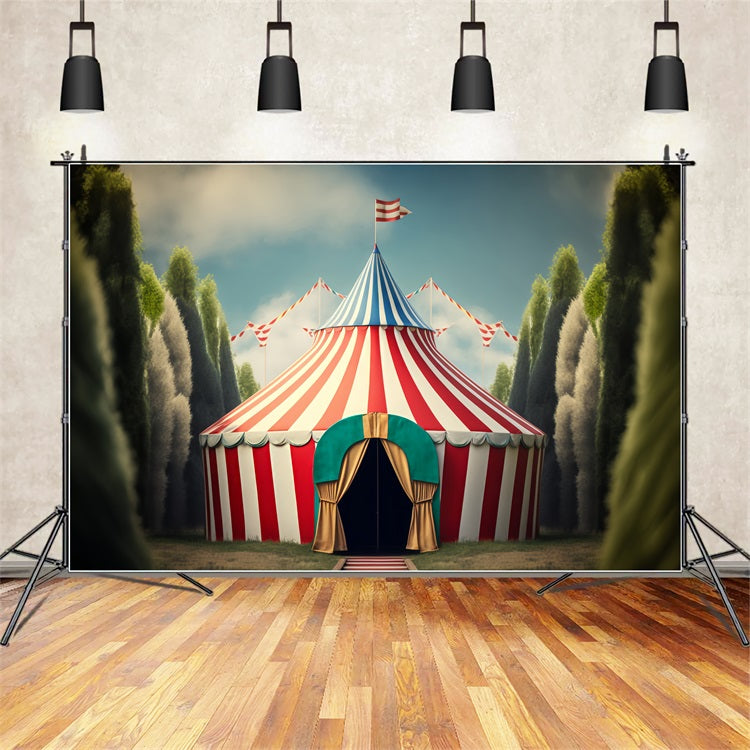 Toile de Fond Carnaval Tente Rayée Forêt BRP1-182