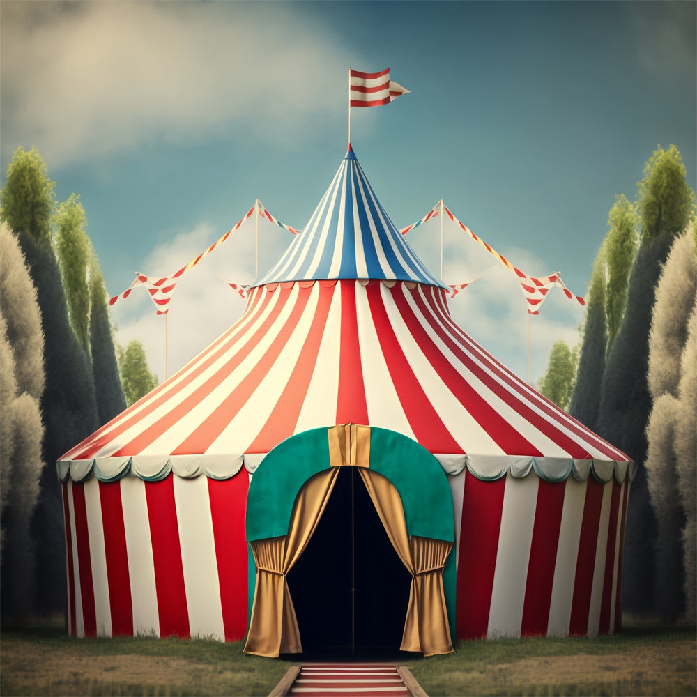 Toile de Fond Carnaval Tente Rayée Forêt BRP1-182