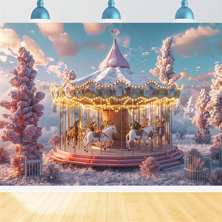 Toile de Fond Carnaval Scène Neigeuse Carrousel BRP1-188