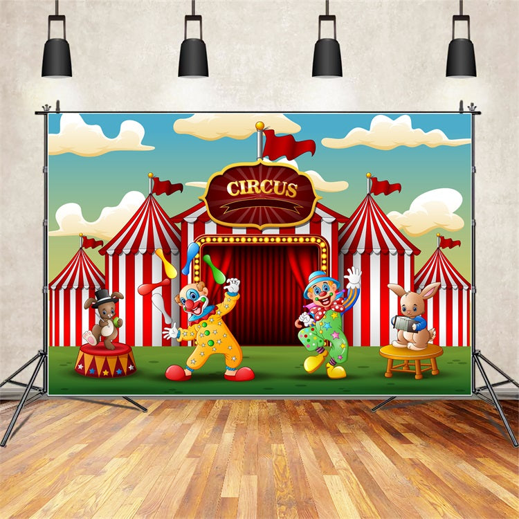 Toile de Fond Carnaval Clowns Colorés et Lapin BRP1-191