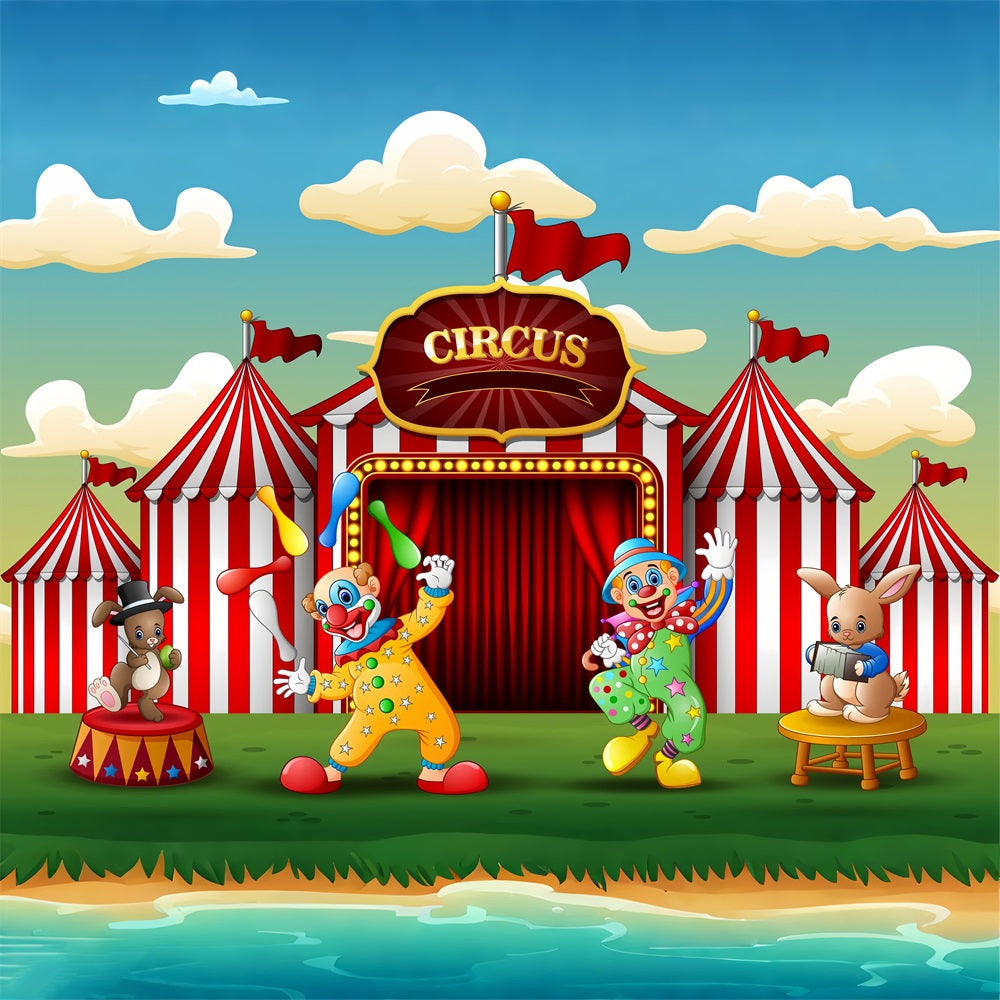 Toile de Fond Carnaval Clowns Colorés et Lapin BRP1-191