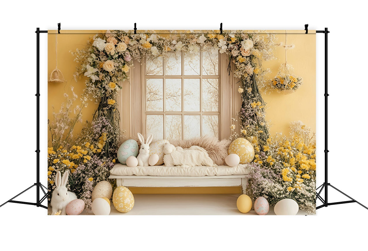 Toile de fond Pâques Fenêtre Dorée Florale Lapin BRP1-262