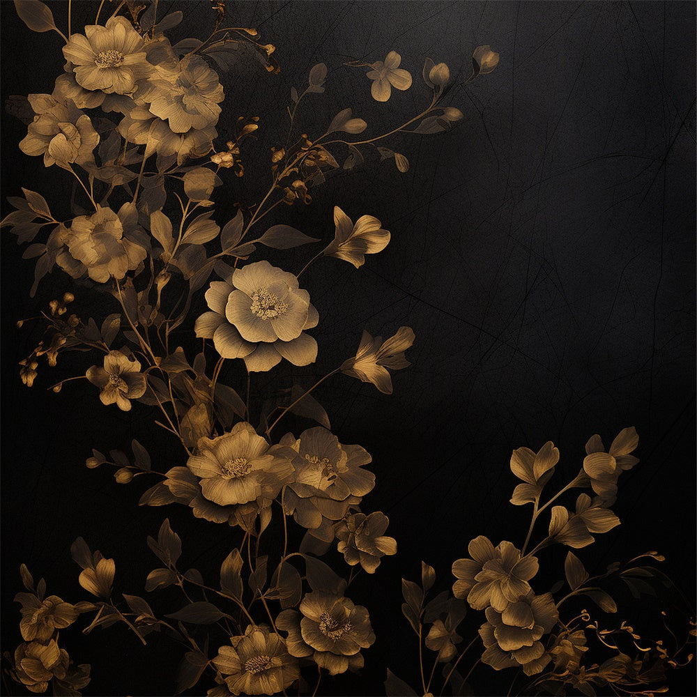 Fond Fleuri Fleur Dorée Fond Noir BRP1-386