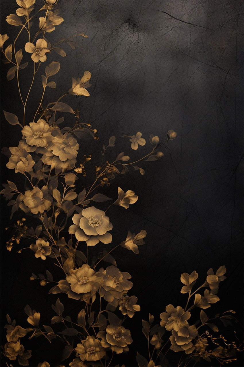 Fond Fleuri Fleur Dorée Fond Noir BRP1-386
