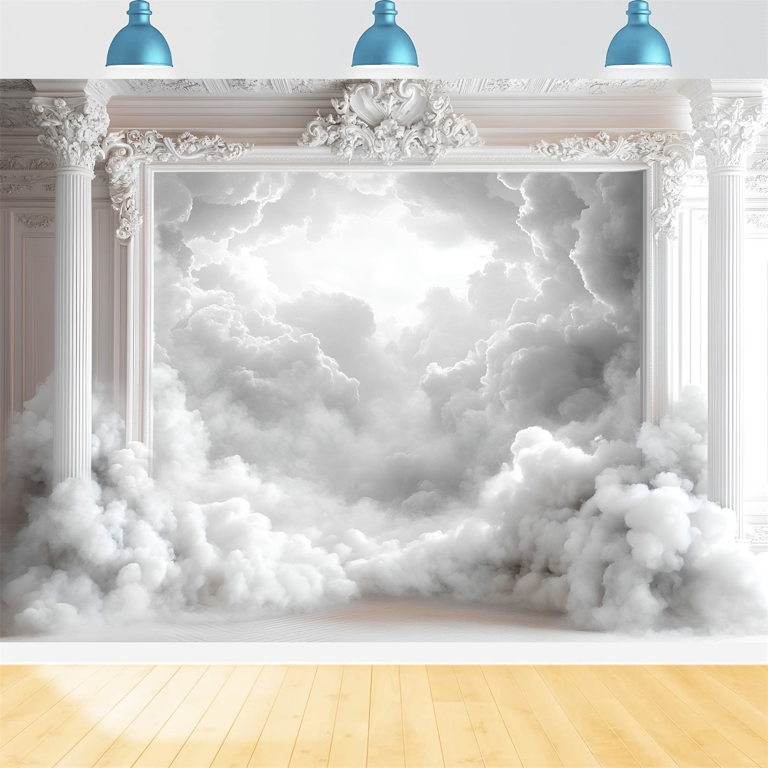 Toile de fond Boudoir Colonnes Blanches Élégantes Nuage BRP1-460