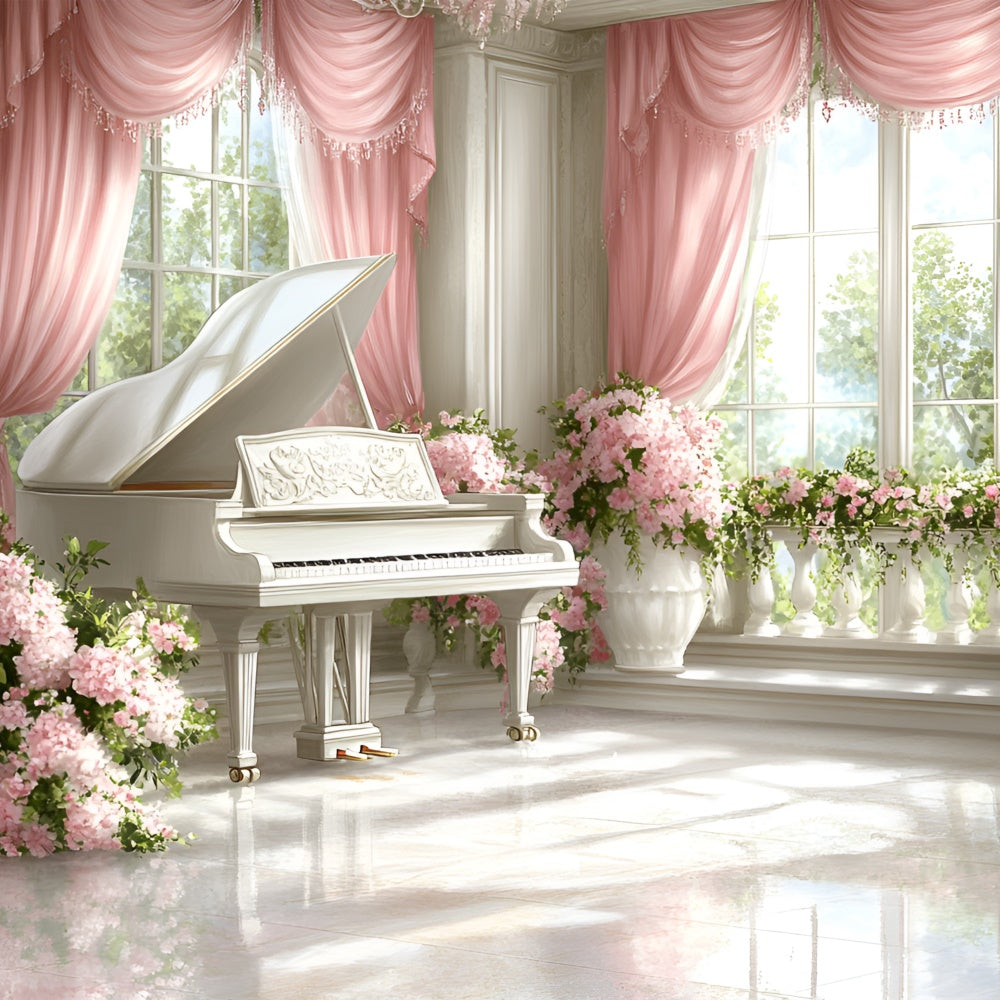 Toile de fond Boudoir Piano Floral Vue Fenêtre BRP1-474