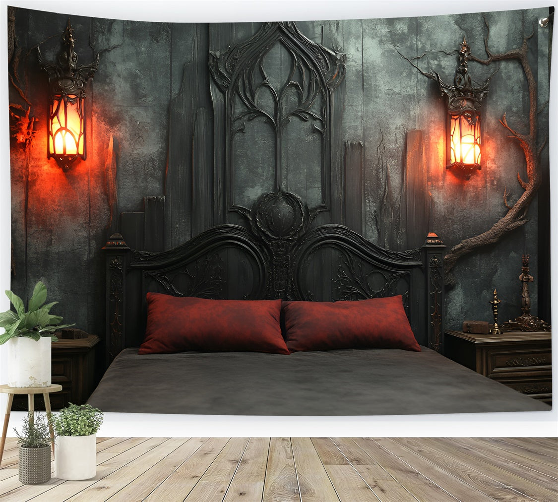 Toile de fond Boudoir Tête de Lit Rouge Lanternes BRP1-486