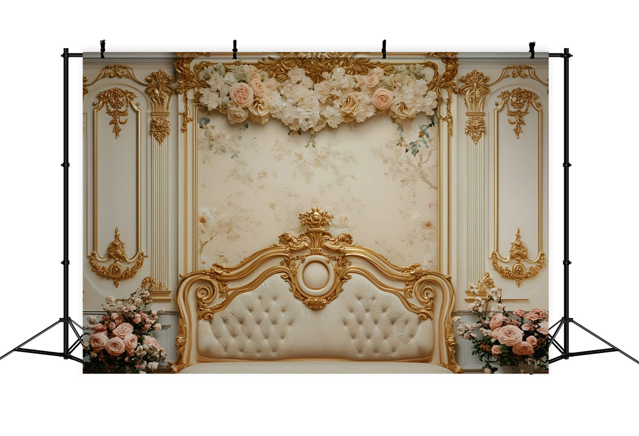 Toile de fond Boudoir Tête de Lit Dorée Florale BRP1-487