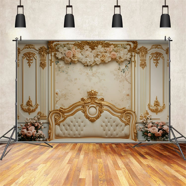 Toile de fond Boudoir Tête de Lit Dorée Florale BRP1-487