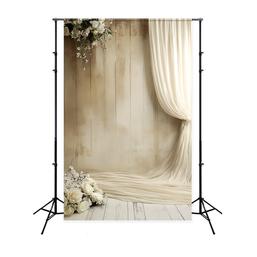 Toile de fond Boudoir Rose Blanche Rideau Beige BRP1-494
