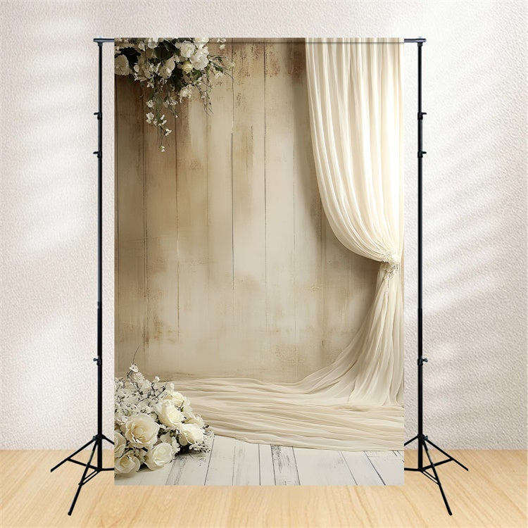 Toile de fond Boudoir Rose Blanche Rideau Beige BRP1-494