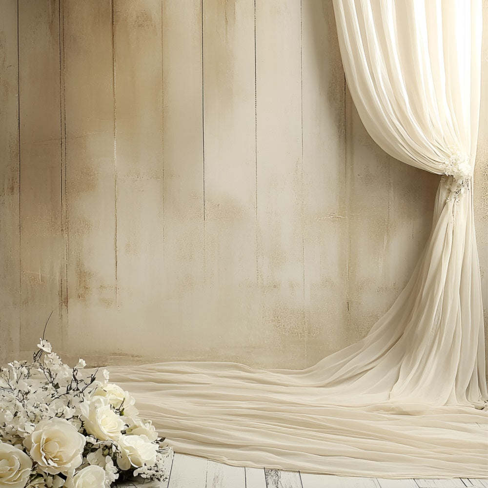 Toile de fond Boudoir Rose Blanche Rideau Beige BRP1-494