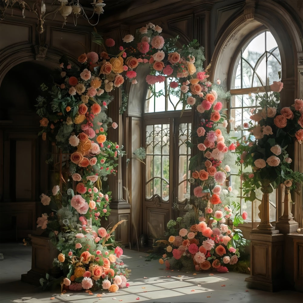 Toile de fond Fleur Élégante Arche de Roses Fenêtre BRP1-497