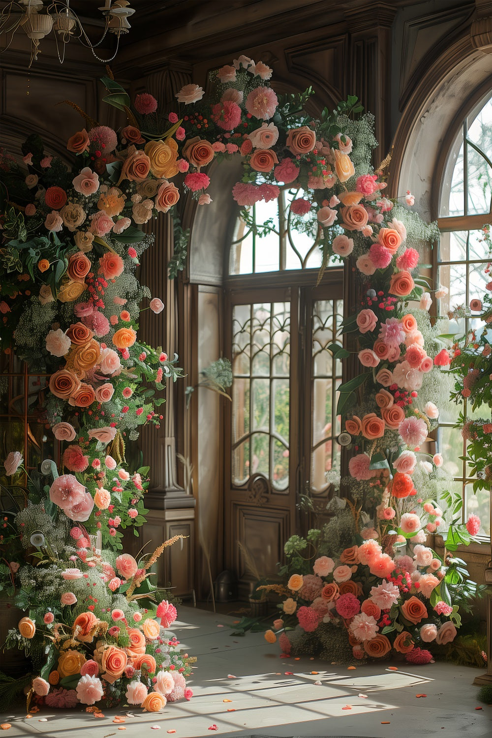Toile de fond Fleur Élégante Arche de Roses Fenêtre BRP1-497