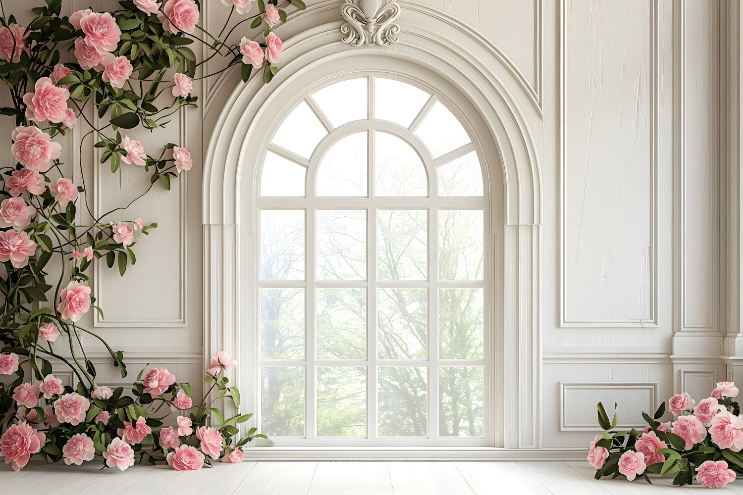 Fond Photo Fleuri Fenêtre Blanche Roses Roses BRP1-502