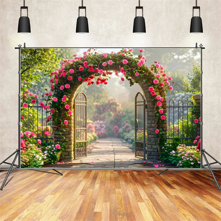 Toile de fond Florale Entrée Arche Couverte de Roses BRP1-512