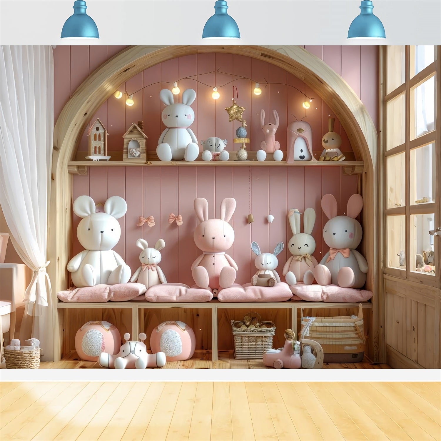 Toile de fond Ours en peluche mignon mur rose bohème BRP10-108