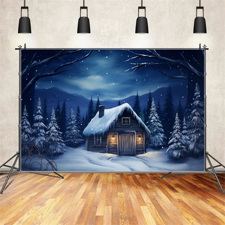 Toile de fond Maison rustique de montagne sous ciel enneigé BRP10-11