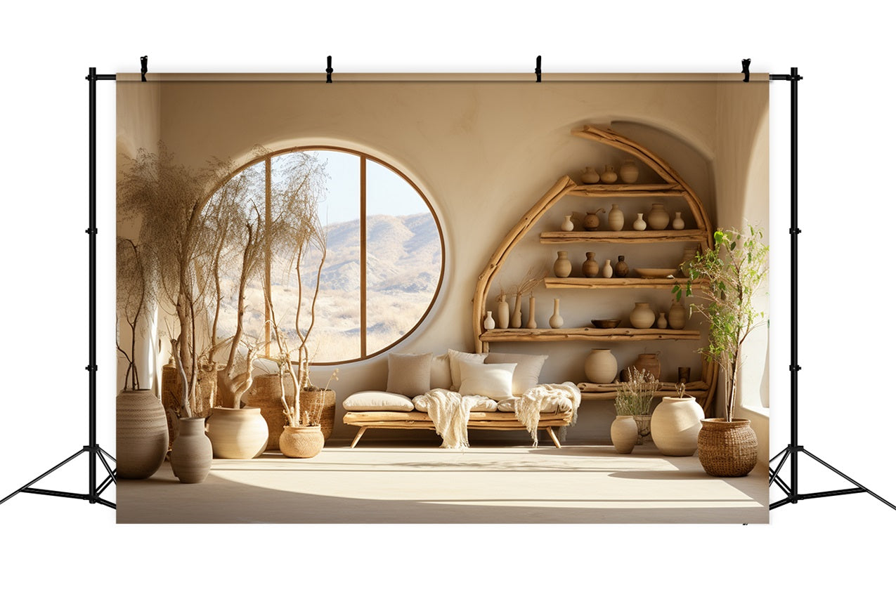 Toile de fond Étagères en bois pièce inspirée bohème BRP10-123
