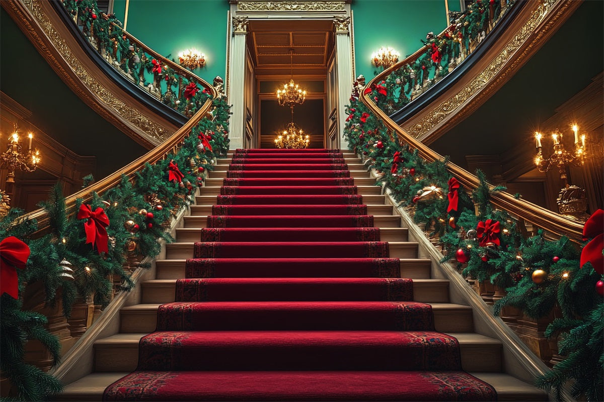 Noël Toile de fond Escalier Verdure Boules BRP10-128