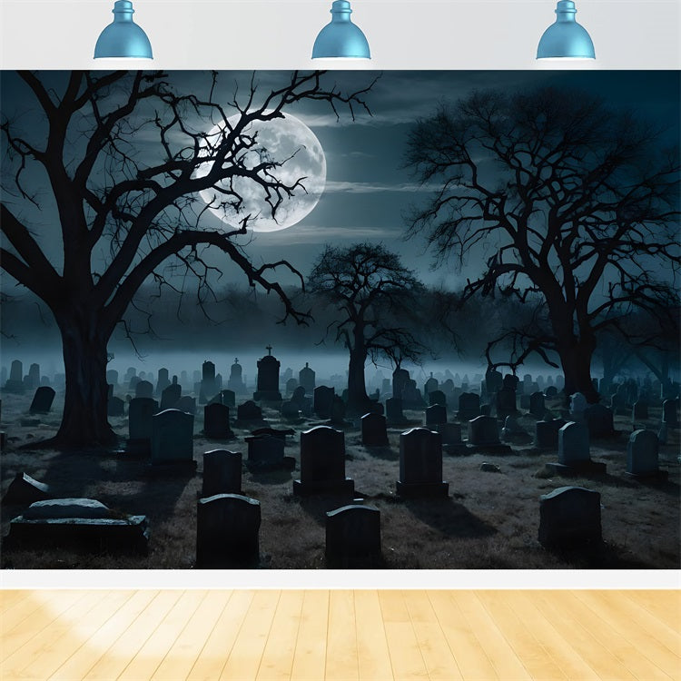 Halloween Toile de fond sinistre cimetière avec arbres tordus BRP10-186