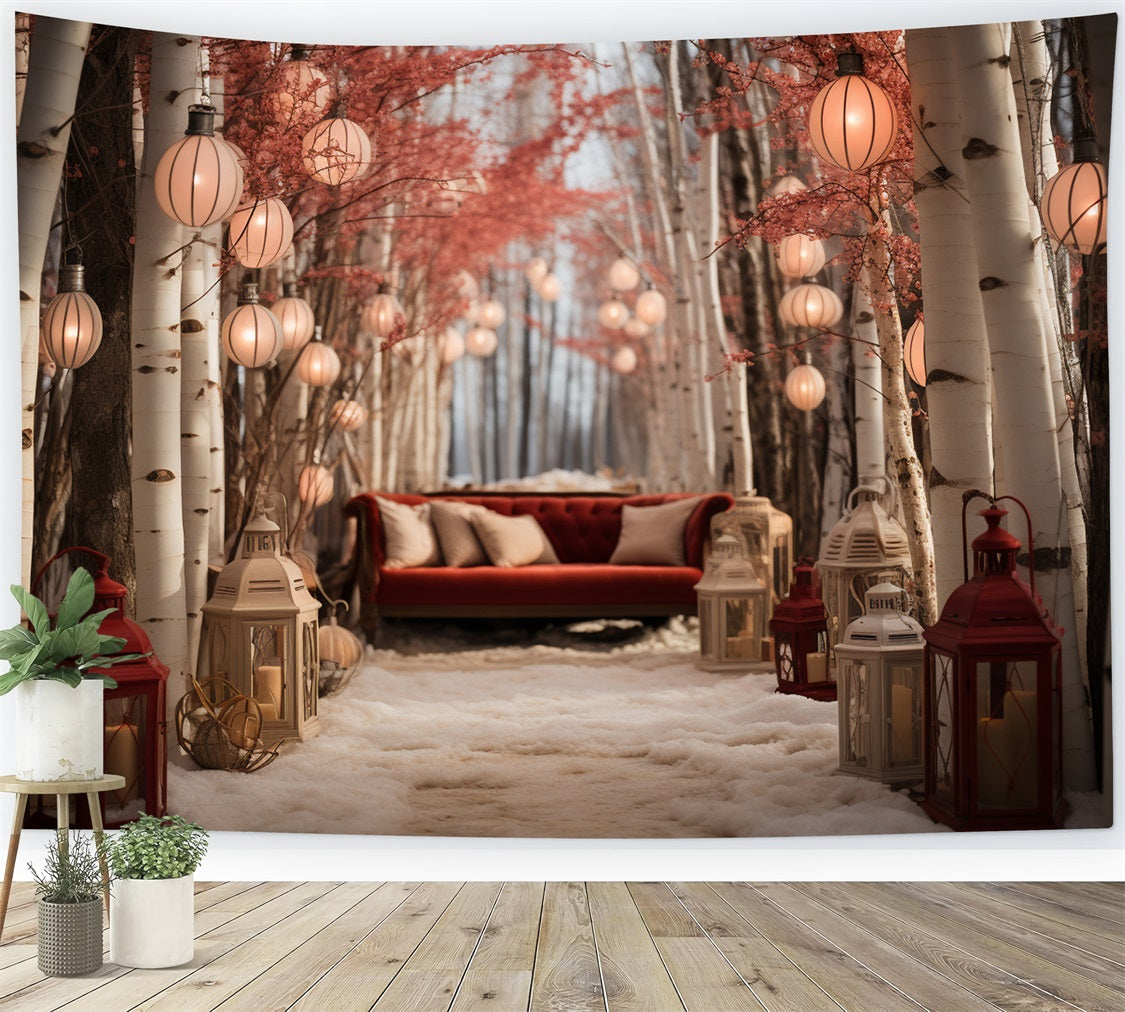 Toile de fond Canapé douillet au milieu des bouleaux illuminés BRP10-2