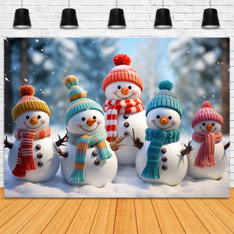 Toile de fond Bonshommes de neige adorables chapeaux d'hiver colorés BRP10-21