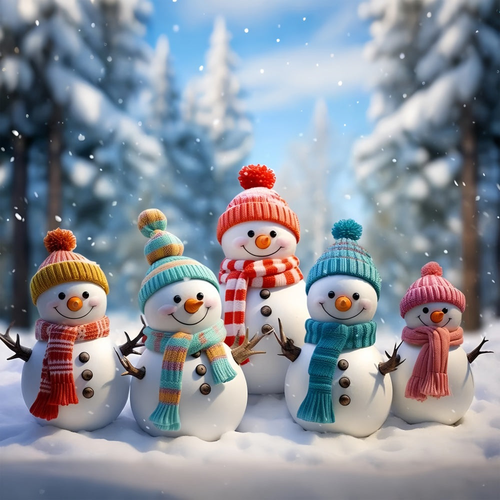 Toile de fond Bonshommes de neige adorables chapeaux d'hiver colorés BRP10-21