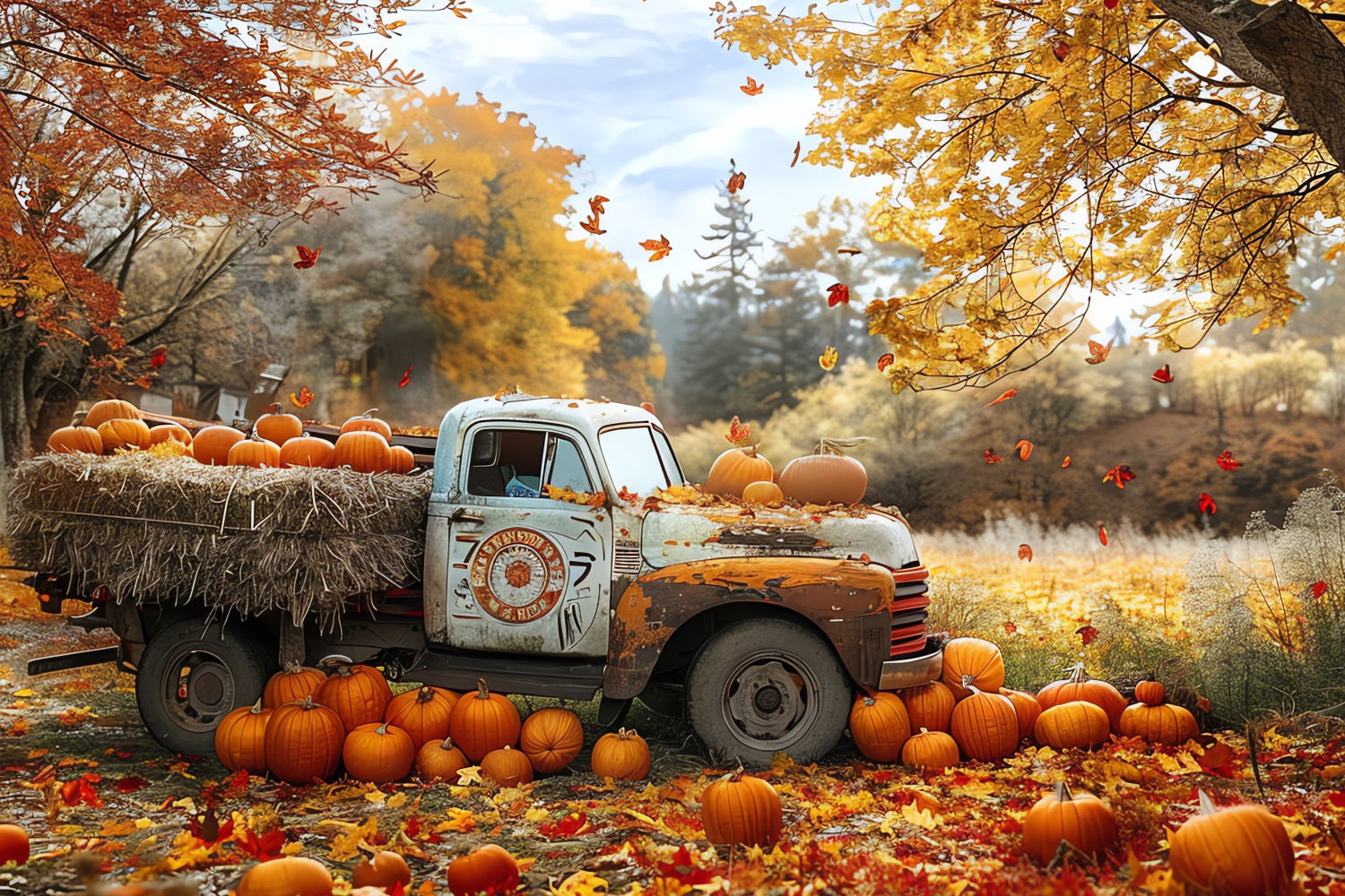 Automne Toile de Fond Stand Camion Récolte Citrouilles BRP10-259